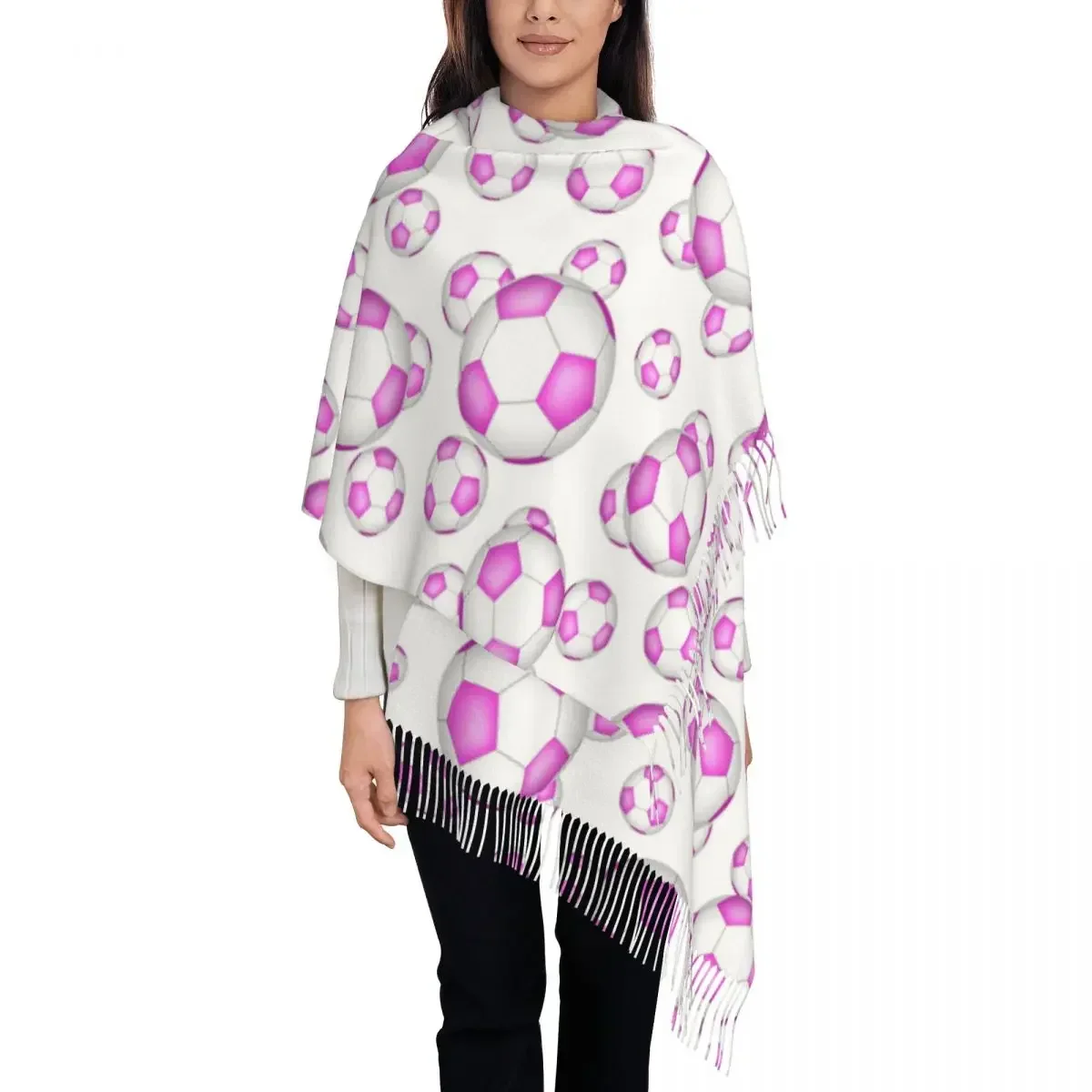 Pink And White Soccer Balls Scarf Tassel Scarves Women Soft Warm Shawls and Wraps Long Fall Winter Shawl Wrap