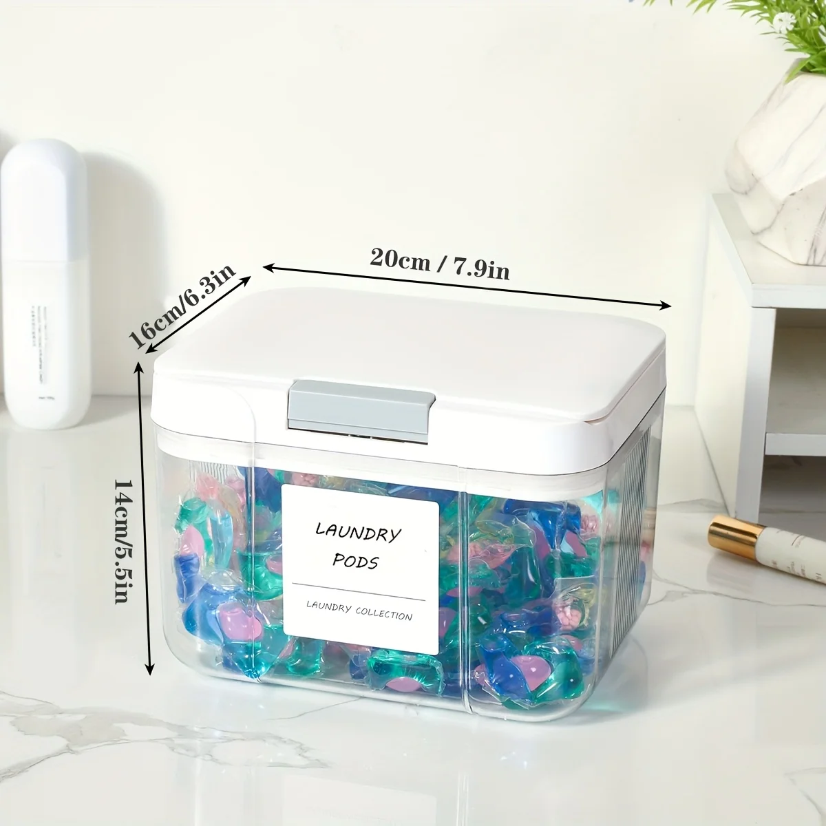 حامل جراب الغسيل مع غطاء حاوية جراب الغسيل، منبثق آلي ومحكم الغلق، سعة كبيرة يحمل صندوق منظم كبسولات الغسيل