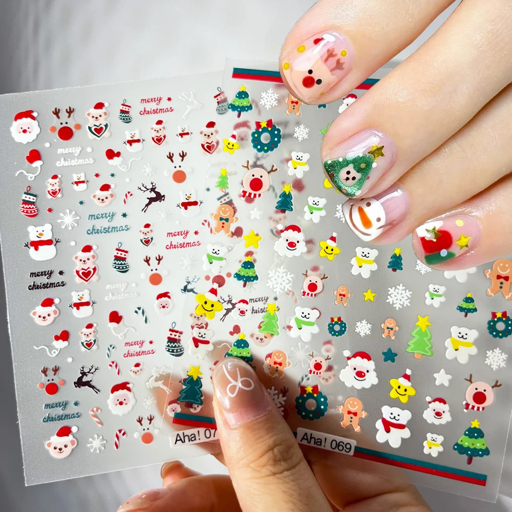 Nieuwe 3D Aha Kerst Nail Art Stickers Leuke Elanden Kerstboom Hart Kerstman Nail Decals DIY Nieuwjaar Vakantie Nail Decor