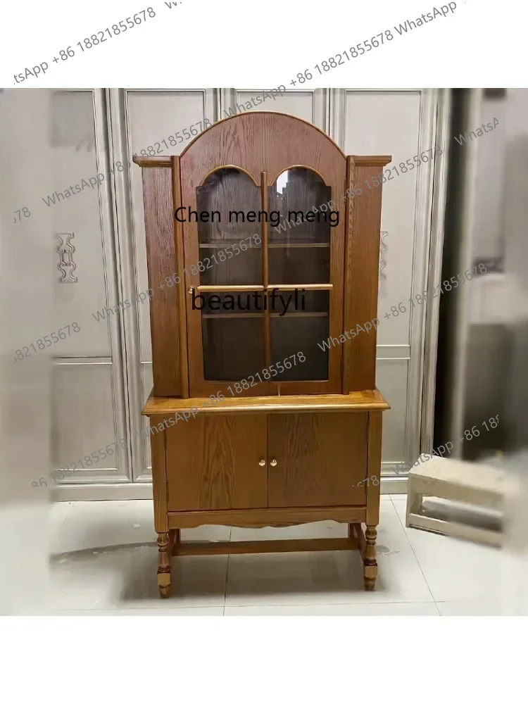

xz1French Sideboard Cabinet Solid Wood Nostalgic Household Storage Arch with Glass Storage Cabinet furniture