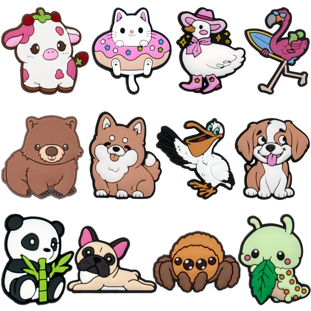 1/12PCS Cute Caterpillar Shoe Charms, Duck Milk Cat Pins for Sandal Decorations, Panda Bear Clog Buckles Shoe Accessories