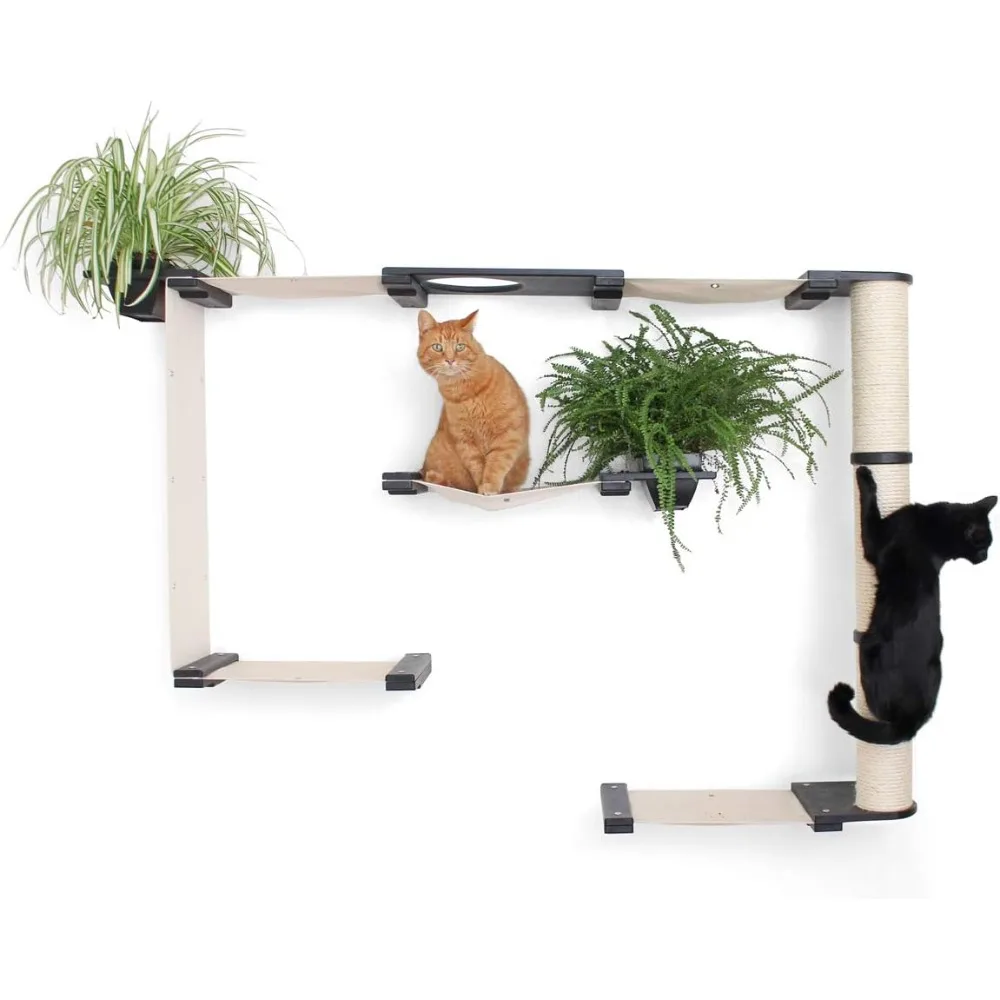 

Multiple-Level Cat Hammock & Climbing Activity Center - Wall-Mounted Cat Tree Shelves Natural/Charcoal