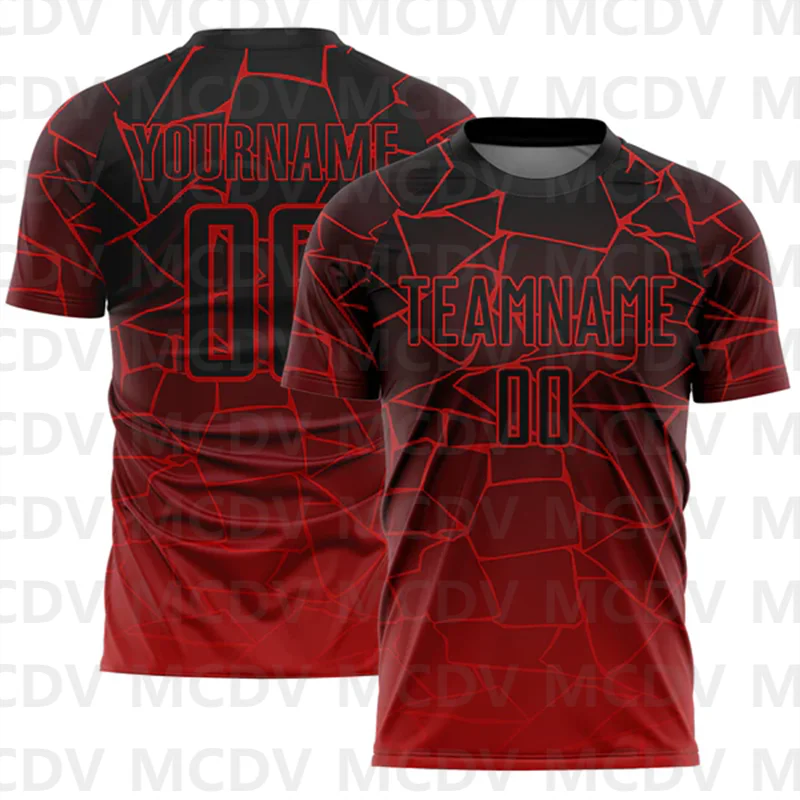 Custom Red Black-White Lines Sublimation Soccer Uniform Jersey Personlized Team name you name number T-Shirts