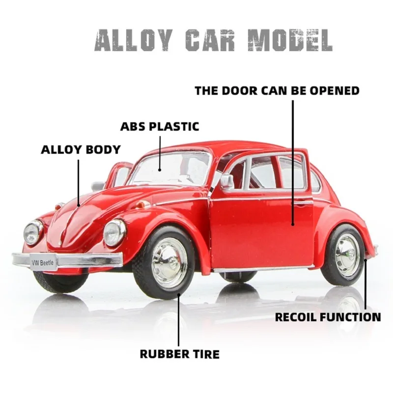 Volkswagen Beetle 1967 Retro Classic Car Simulation Diecast & Toy Vehicles Pull Back RMZ city 1:36 Alloy Model Gift For Children