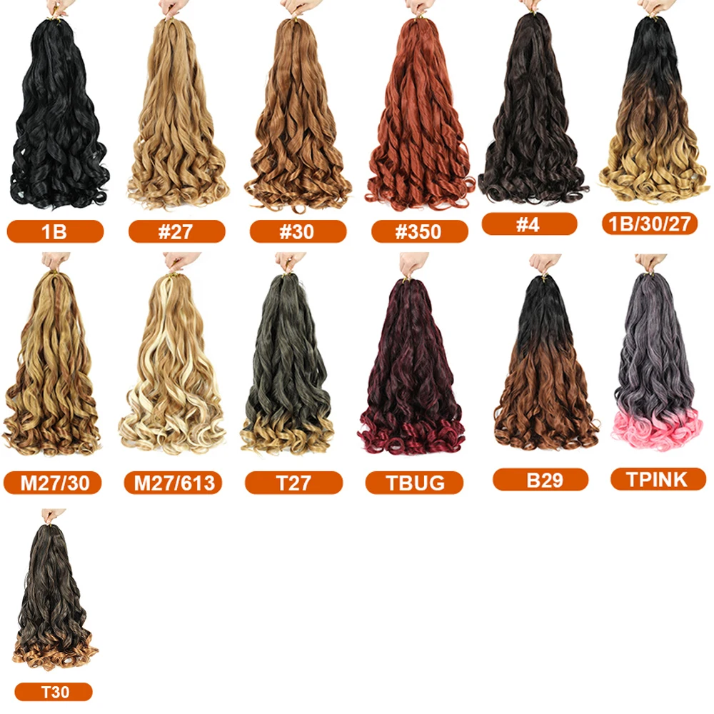 Extensions de cheveux tressés bouclés français, cheveux tressés rebondissants, boucles françaises, cheveux synthétiques, paquet de 6, 24 po