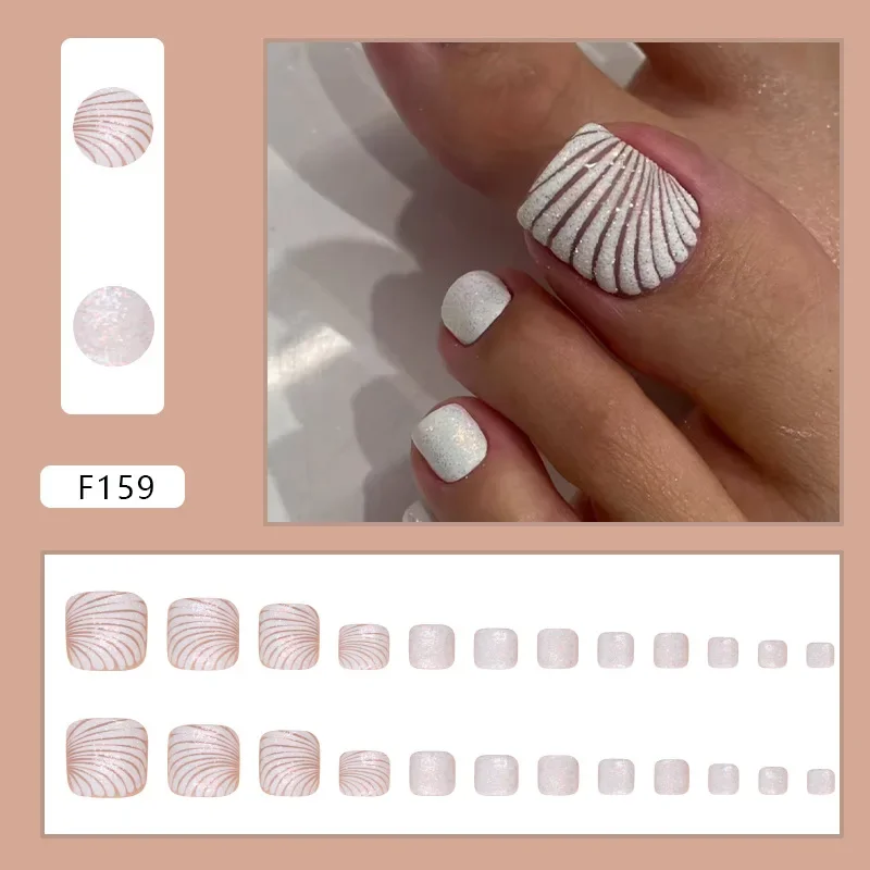 Shell Pattern Press on Nails Fake Nails Tips with Sticker False Toenail Design Butterfly Lovely Girl False Toenail