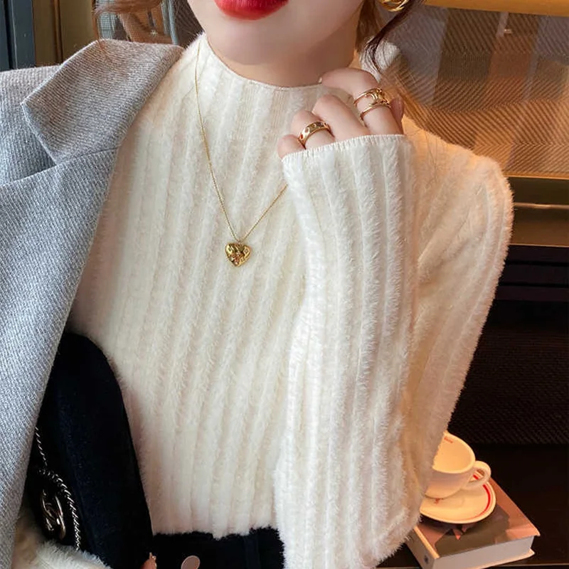 

Thiened High Collar Knitted Sweater Women's Warm Top No Pilling Autumn Winter Long Sve Regular Fit Crew Ne Sweater