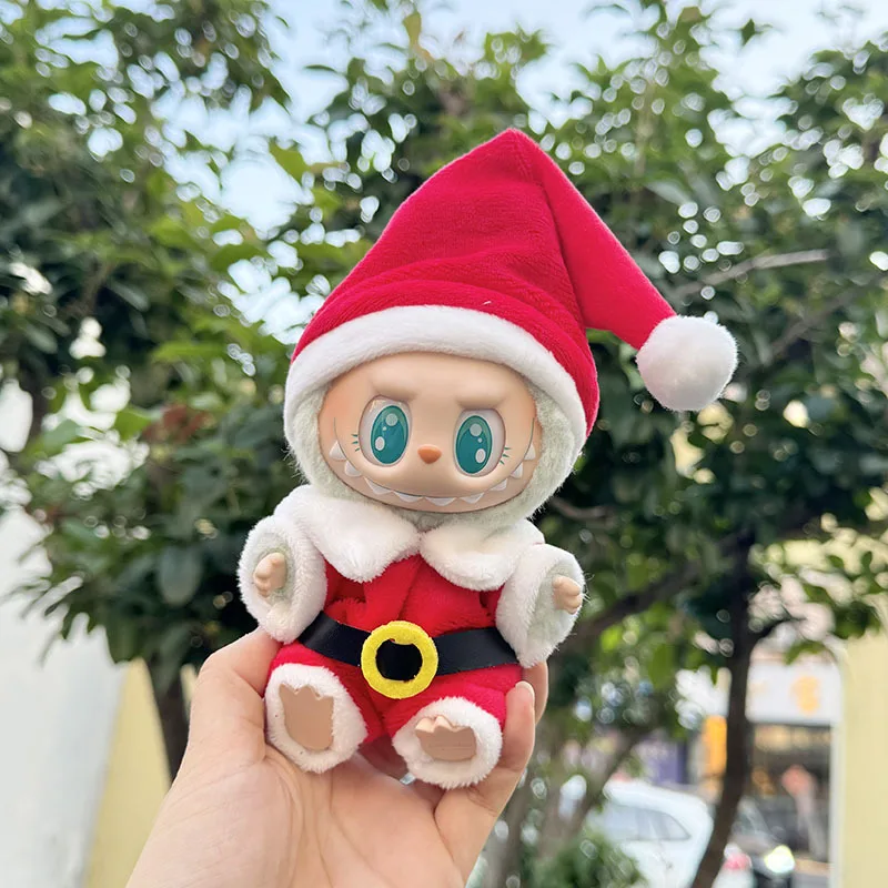 

17cm Mini Plush Doll'S Clothes Outfit Christmas 2025 New Year Cute Santa Labubu I II Idol Dolls Sitting Party Overalls Clothing