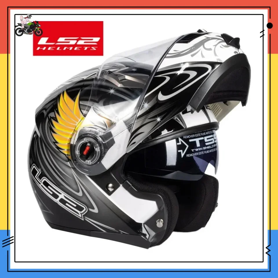 LS2 Motorcycle Helmet FF370 All Season New Trendy Safety Protection Dual Lens Anti-Fog Anti-Fall Motocross Sports Street Riding