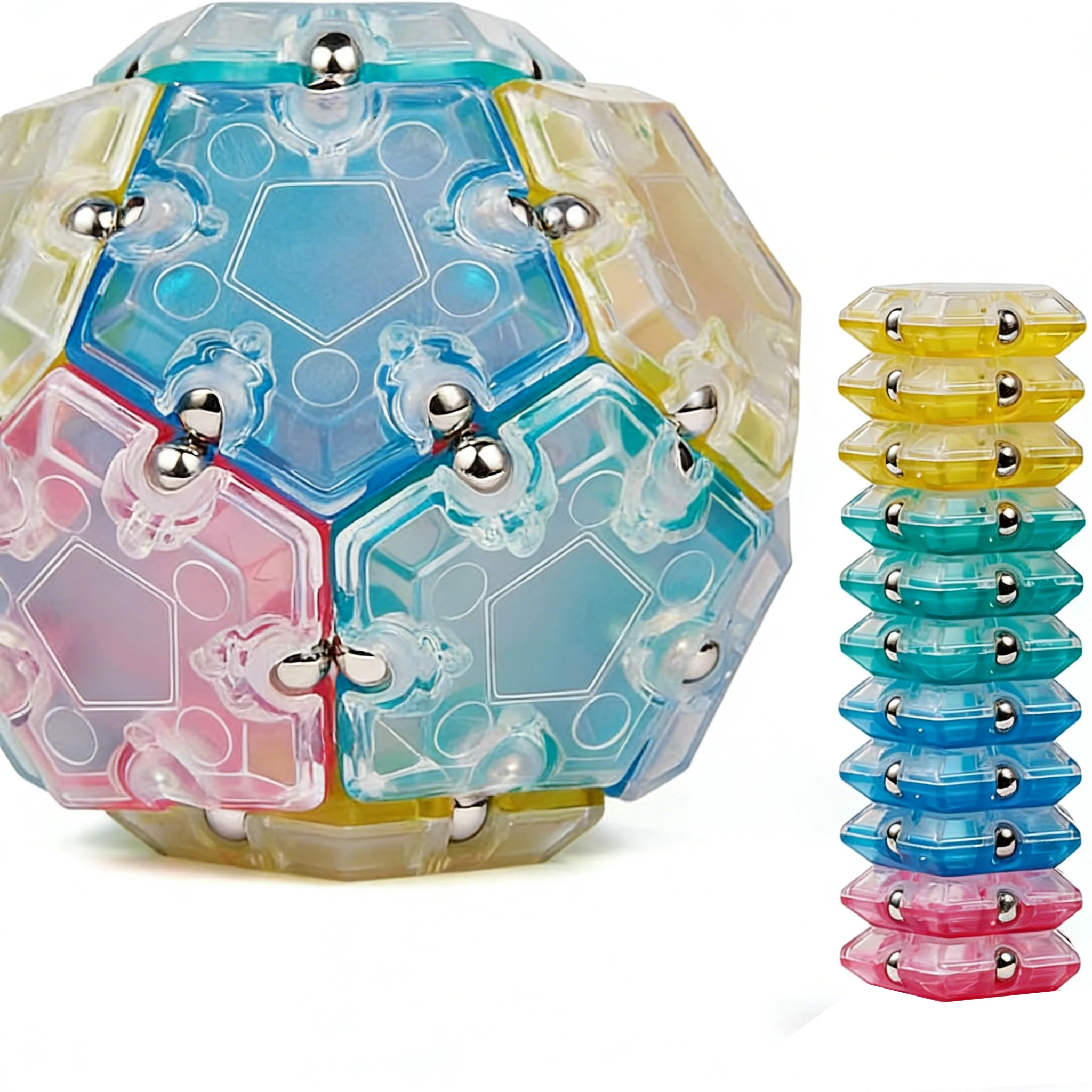 Stress Relief Magnetic Fidget Cube: 5-Pointed Star Balls & Square Tiles – DIY Building Block Toy for Anxiety Relief