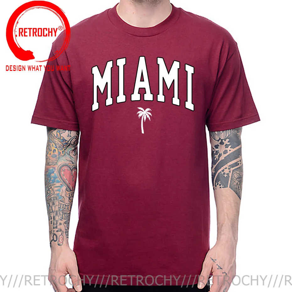 Miami Beach Printing Male T Shirt Fashion Miami Seaside Print T-shirt Summer Cotton Tops Hip Hop  Men Tee Clothes Streetwear Tee