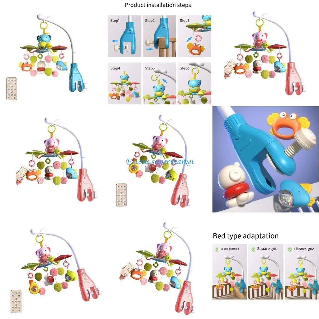 090B 회전 뮤직 박스 유아용 침대 모바일 교수형 장난감 유아 시각 및 청각 자극 아기 젖니가 남 릴리프 딸랑이 장난감