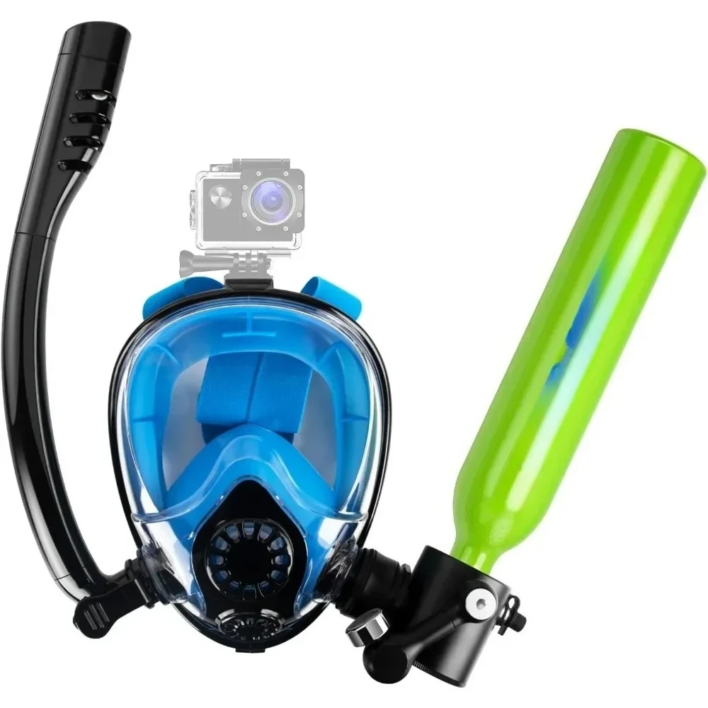 

Diving Tank with Snorkel Mask 0.5L Mini Scuba Portable Lungs Oxygen Cylinder Full Face Diving Mask Underwater Breath System
