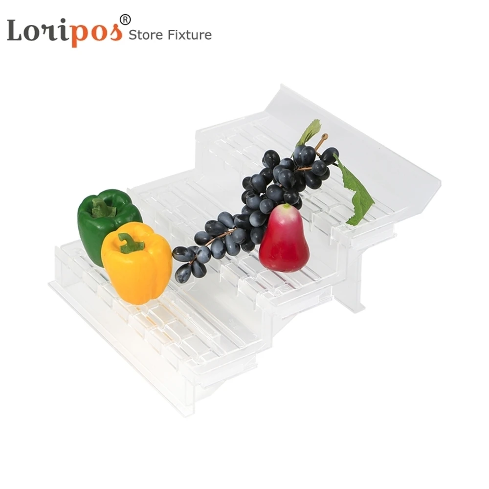 Transparent Ladder Display Stand Shelf Divider Frame Three-layer Merchandise Display Rack Fruit Vegetable Tray Shelf Filler Mat