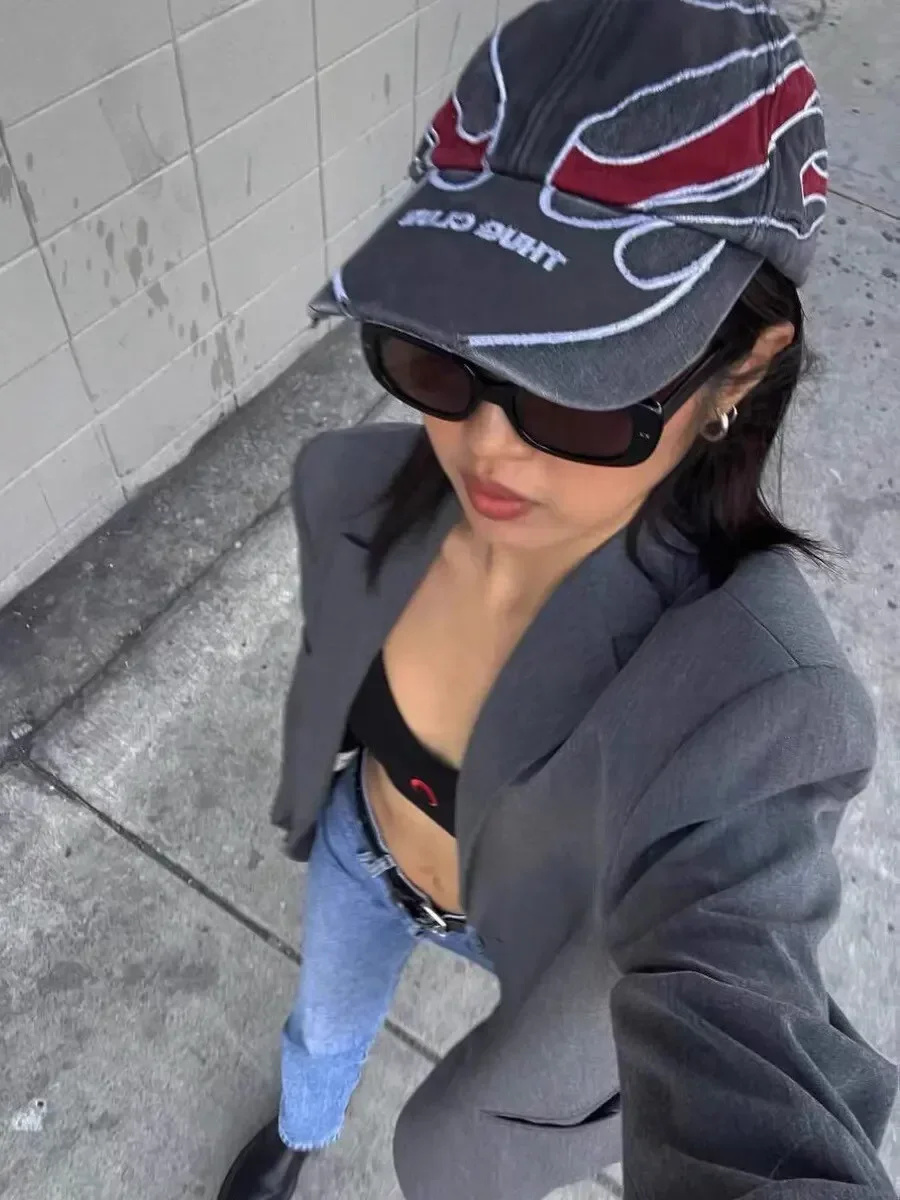 American washed old embroidered flame baseball cap Thug Club