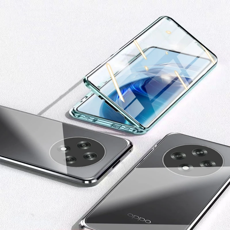 360 Full Case For Oppo Reno 12F 5G Case Double Sided Magnetic Adsorption Metal Tempering Glass Protection Cover For Reno12 FS