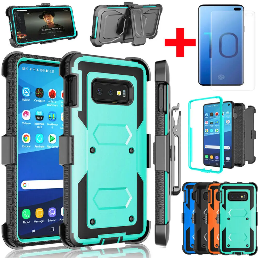 

3 in 1Heavy Tough Rugged Armor Shockproof Case For Samsung Galaxy Note 10 9 S10 Plus S10e Shockproof Armor Case+Tempered Glass