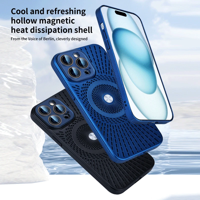 Luxury For Magsafe Magnetic Heat Dissipation Case For iPhone 16 Plus 15 13 14 12 Pro Max Full Lens Protection Cooling Mesh Cover