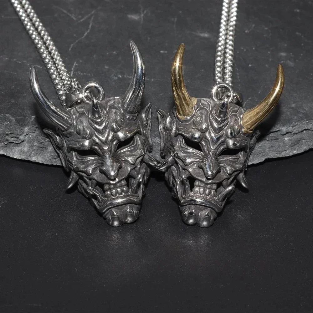 Anger Hannya Ghost Skull Mask Pendant Accessories Necklaces for Men Vintage Punk Skull Neck Chain Rock Jewelry Gift for Boys New