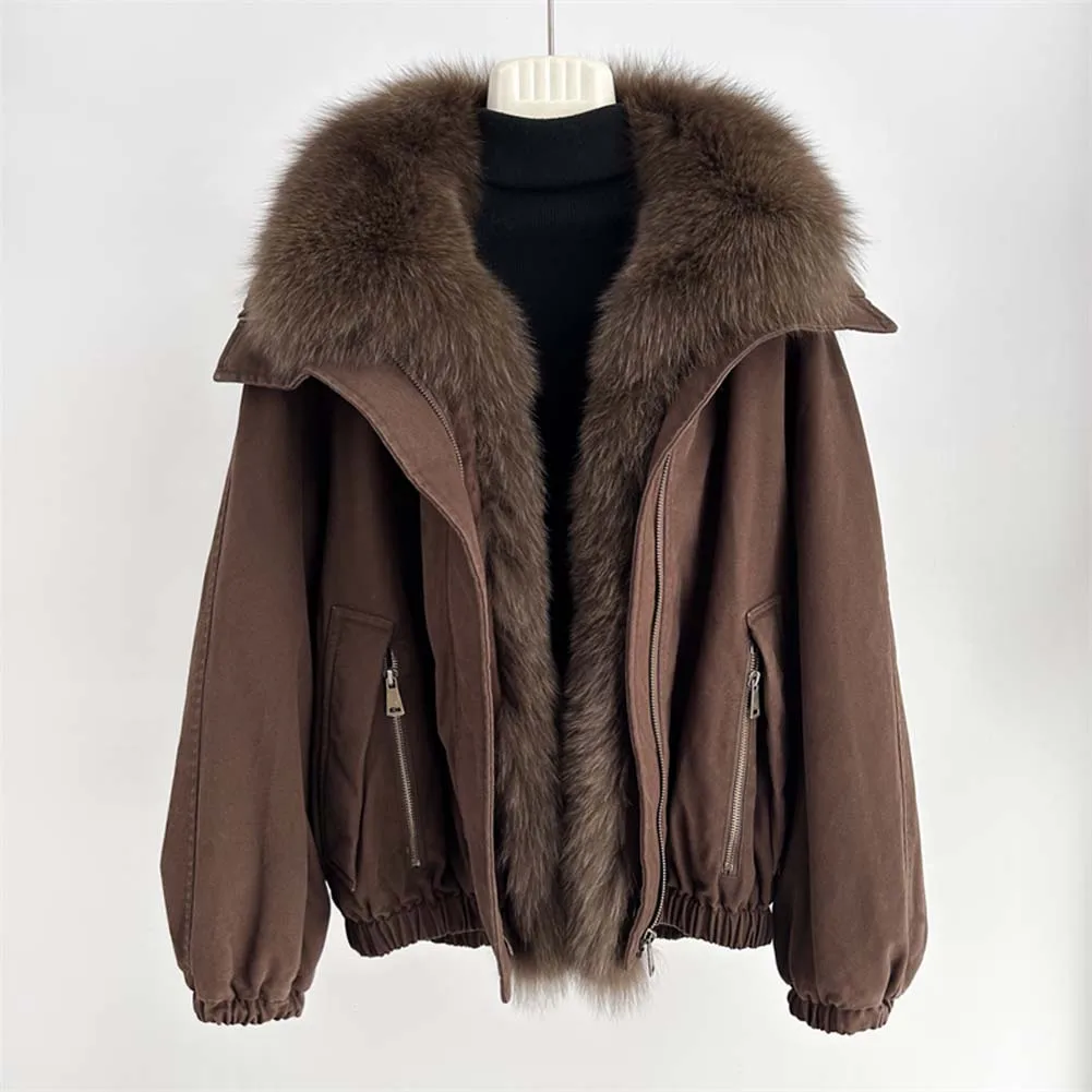 新ファッション冬カジュアルパファージャケット天然フォックスファー襟付きコートグースダウンジャケット高級婦人用パーカー衣料