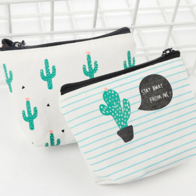 1PC Keys Bag Case Cactus Pattern Mini Wallet Earphone Data Cable Storage Bag Pouch Portable Credit Band Cards Badges Organizer