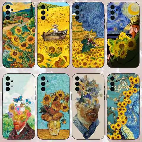 Van G-Gogh Art Sunflower Phone Case For Samsung Galaxy A13,A21s,A22,A31,A32,A52,A53,A71,A80,Soft Black Shell