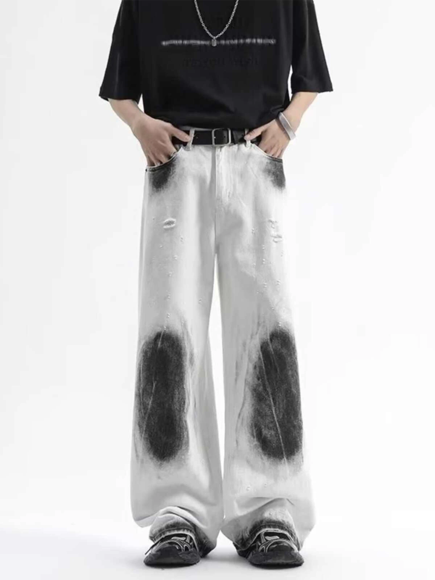 

Women White Ripped Jeans Vintage 90s Y2k Japanese 2000s Style Baggy Jean Long Pants Streetwear Oversizes Denim Trousers Clothes