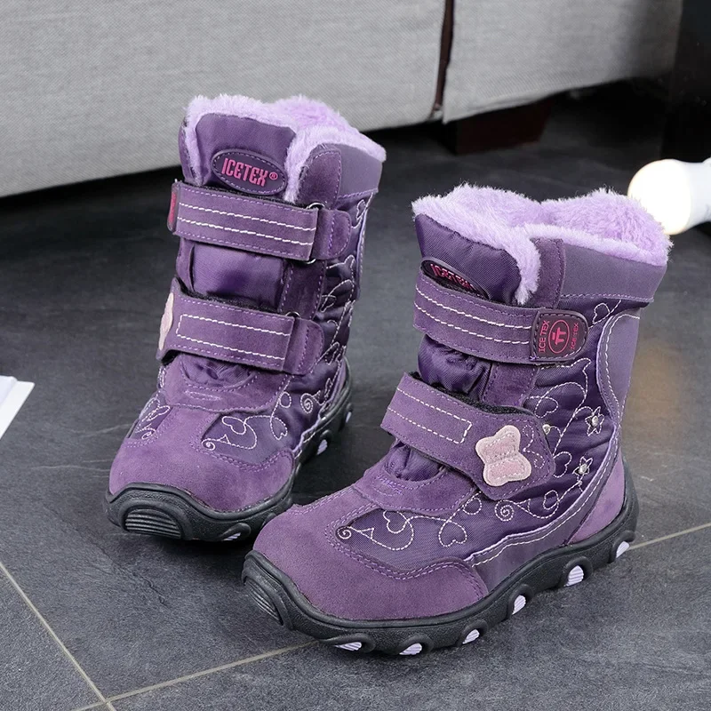 ULKNN Children\'s Winter Snow Boots For Baby Girl Shoes Kid\'s Boys Fashion Plus Velvet Warm Waterproof Non-slip Boot TPR Purple