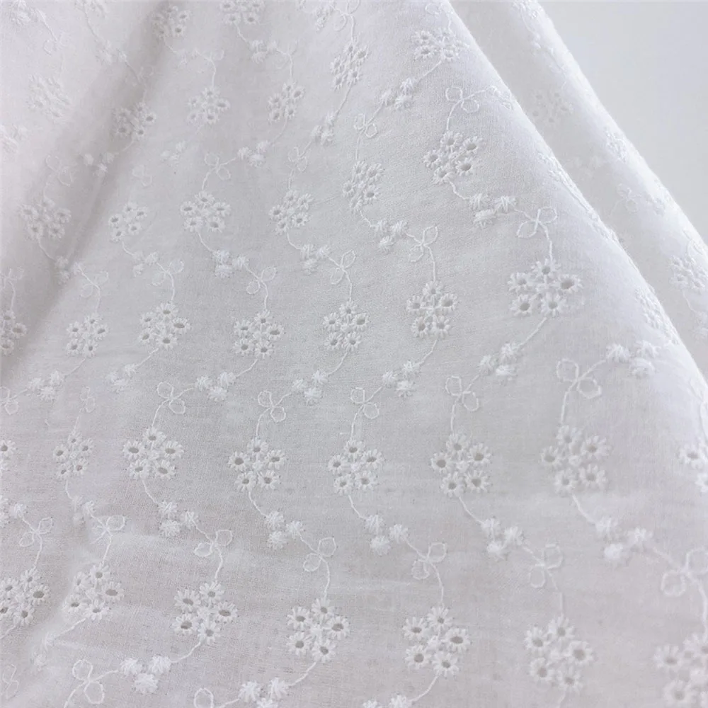 White Flower Jacquard Pure Cotton Fabric Thin Vintage Carved Hole Design For Sewing Women Dresses Garment Shawl DIY Doll Clothes