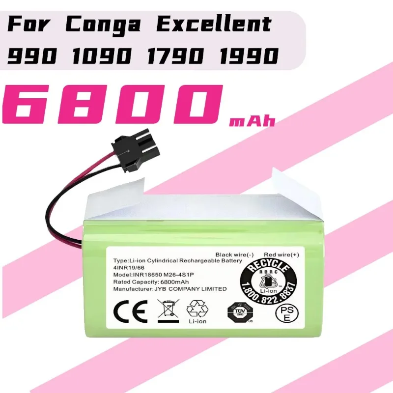 

14.4V 6800mAh Replacement 2600mAh Battery for Conga Excellent 990 1090 1790 1990 Deebot N79S N79 DN622 Robovac 11 Tesvor X500