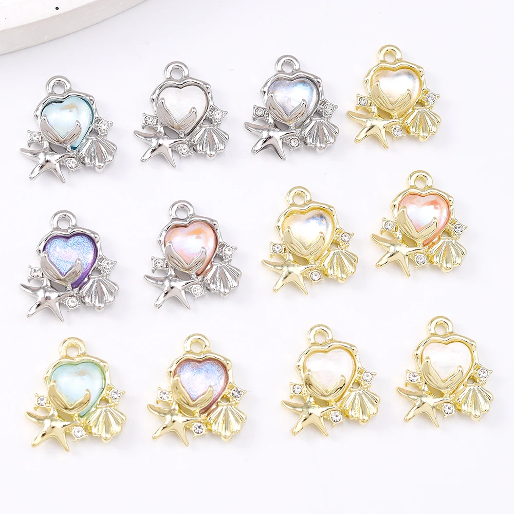 

5pcs Chic Gemstone Love Heart Charms Starfish Shell Pendants for Necklace Earrings Bracelet DIY Jewelry Making Accessories