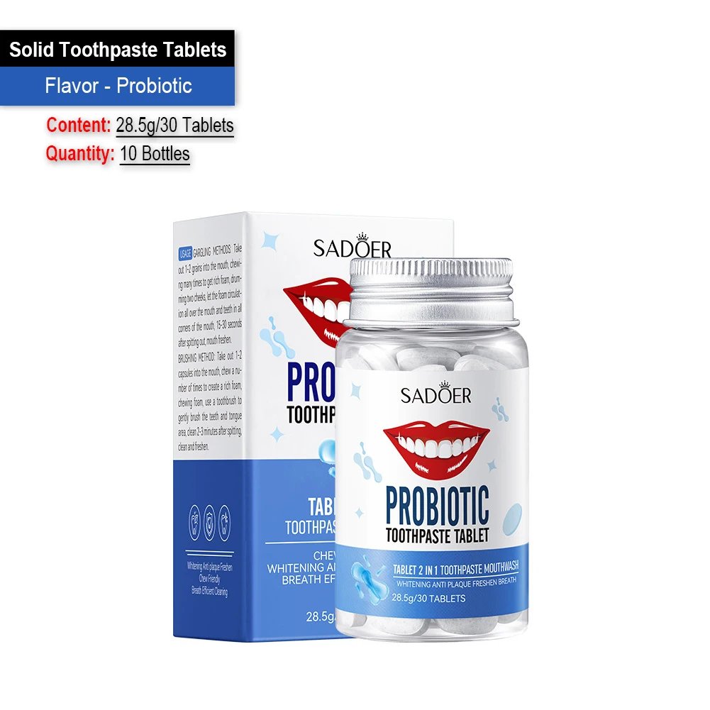 ยาสีฟันแบบเม็ดเคี้ยว 10 ขวด ขายส่ง สำหรับสุขอนามัยช่องปาก ทำความสะอาดฟัน ฟันขาว ลมหายใจหอมสดชื่น รสผลไม้