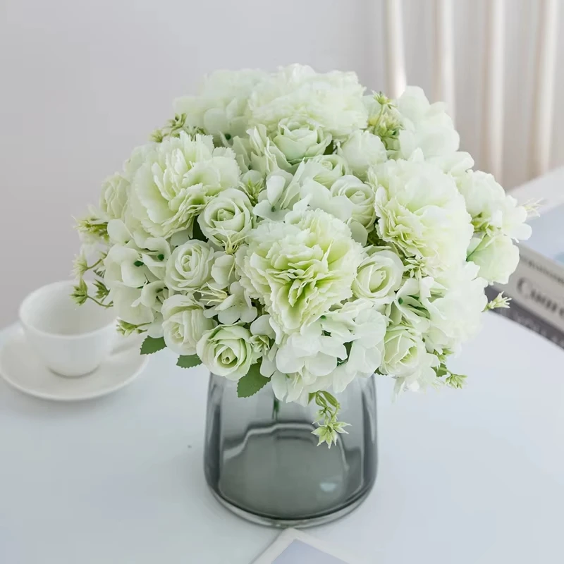 Künstliche Seidenrosen, Nelken, Blumen für den Innenbereich, Vase, Tischdekoration, für den Außenbereich, Garten, Hochzeit, Brautsträuße, DIY-Fotorequisiten