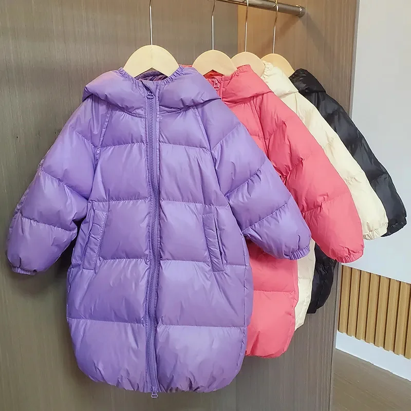 

Winter Girl Duck Down Jacket Cartoon Bear Ears Candy Colors Loose Long Children Outerwear Coat 2-10 Years Kids Parka Outfit