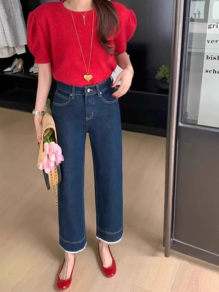 Calças Jeans Femininas de Cintura Alta, Corte Solto, Perna Reta, com Controle de Barriga, Jeans Bootcut Plus Size