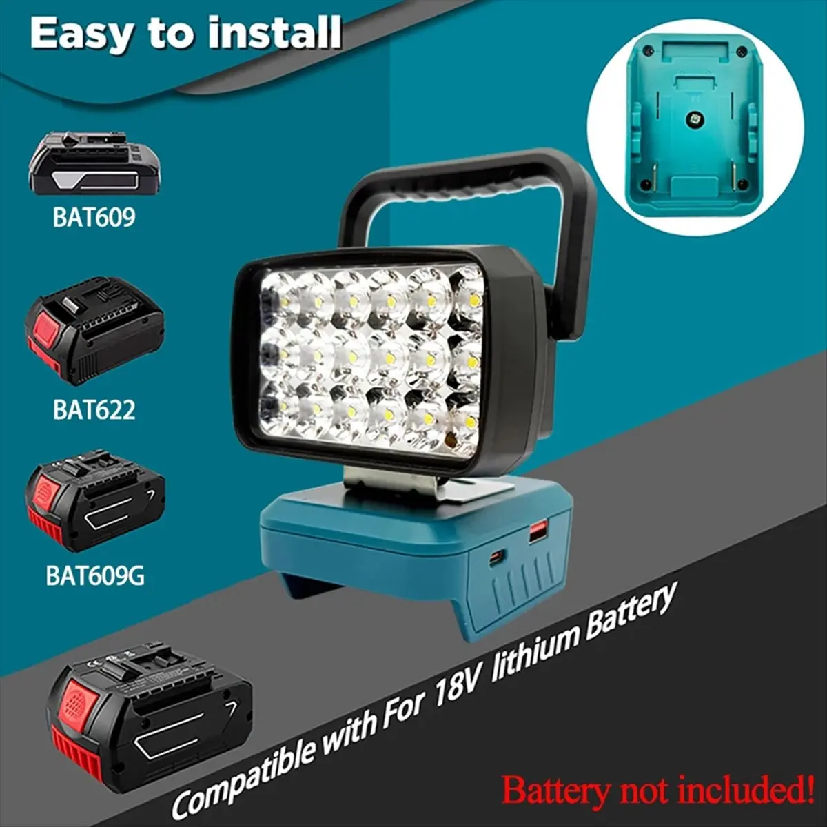 Rtyuyu 18 Beads LED Work Lights Handheld Lamp Portable Lanterns Flashlight Spotlights Torch for Bosch 18V Li-Ion Battery BAT618