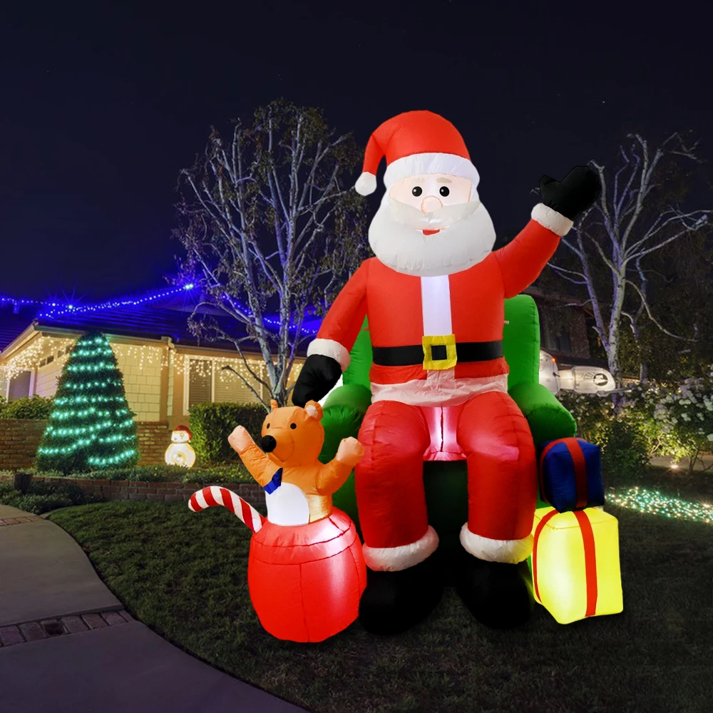 7,5FT Grande Babbo Natale sul divano Gonfiabile Decorazione natalizia per esterni Giocattoli gonfiabili illuminati a LED Decorazione del prato del giardino di casa