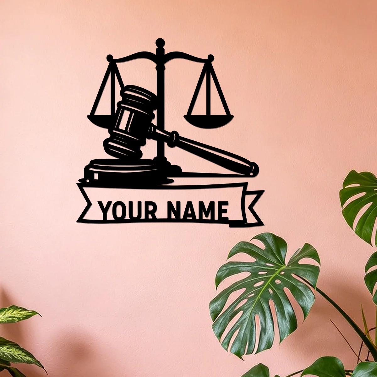 1pc New Custom Name Law Metal Wall Sign Scales of Justice & Judge Gavel Wall Art Lawyer Attorney Office Wall Hanging Decor Gift