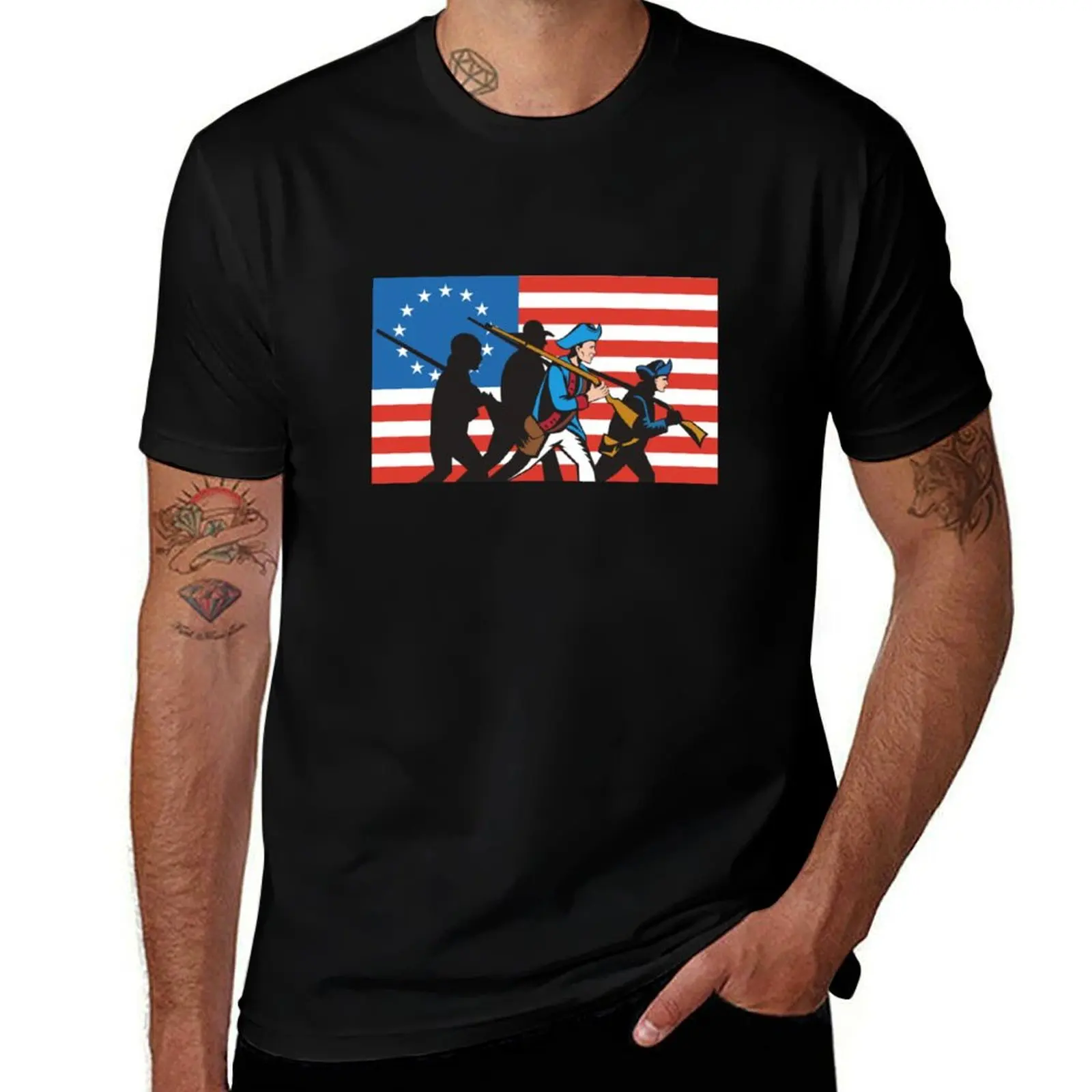 BETSY ROSS FLAG WITH SOLDIERS T-Shirt blacks plus size clothes tee shirts for men