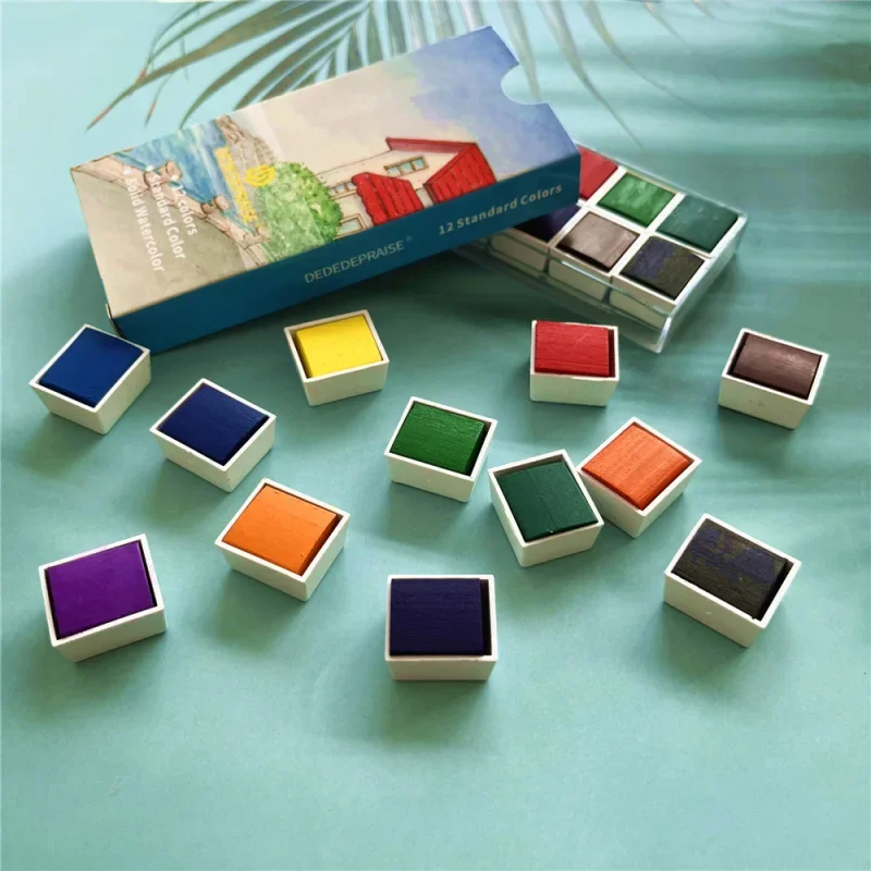 Imagem -04 - Conjunto de Tinta Aquarela para Papelaria Escolar Pigmento Sólido Perolado Metálico Glitter Neon Nail Art Supplies Tintas 12 Cores