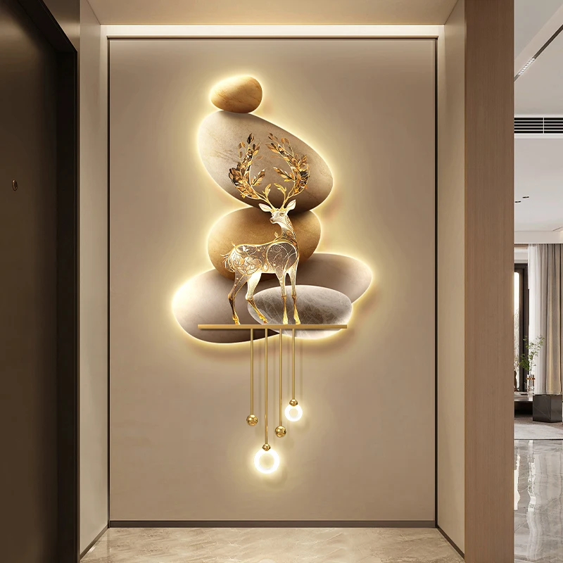 Light Luxury Entrance Decoration Painting Wall Light Glowing Corridor End Hanging Painting Three-Dimensional Pendant Mural Light