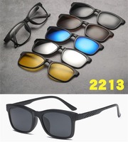 6 In 1 Spectacle Frame Men Women With 5 PCS Clip On Polarized Sunglasses Magnetic Glasses Male Computer Optical 2213