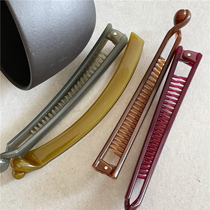 Fashion Korean Style Amber Acrylic Hair Barrette 1cm Thin Banana Hair Clip Women Simple Solid Hair Claw Ponytail Clip Headwear