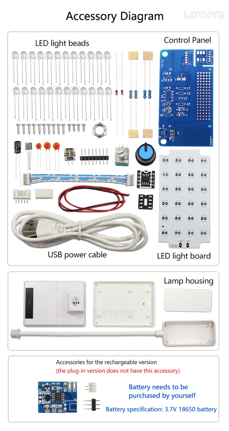 NE555 LED Dimming Table Lamp Kit PWM Circuit DIY Soldering Assembly DIY Electronic Kit 8.5W 5V 2A With Switch Potentiometer