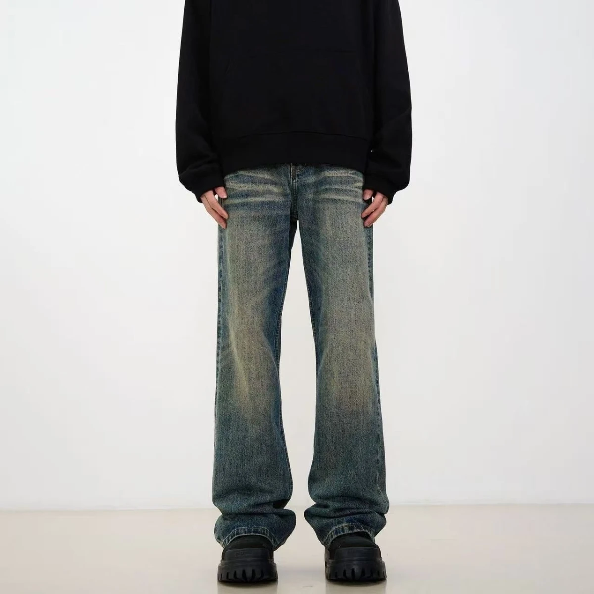 

Мужские джинсы Waed American Sle: модные, универсальные, винтажные, слегка расклешенные, свободного прямого кроя, из смесового хлопка и полиэстера, для повседневной носки