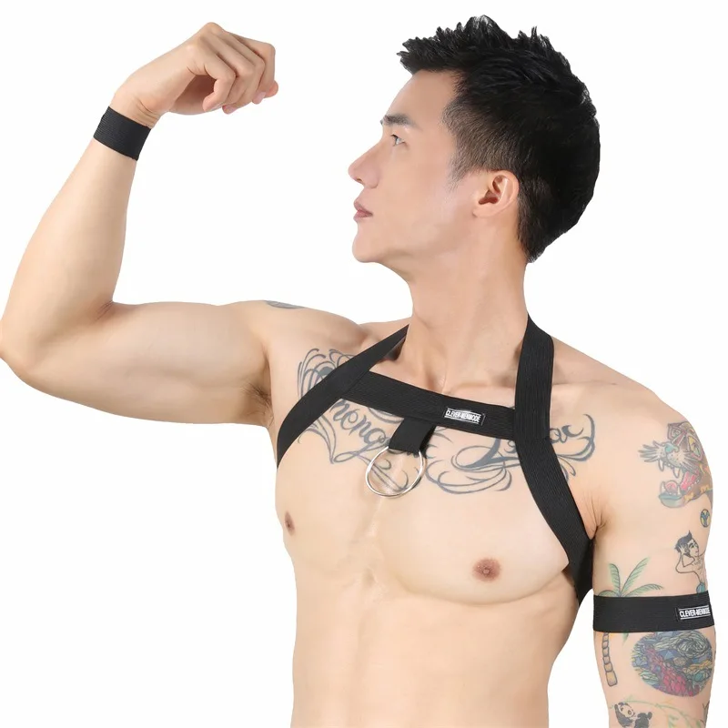 

Men's Sexy Bondage Chest Shoulder Strap Solid Color Muscle Nightclub Party Performance Wear