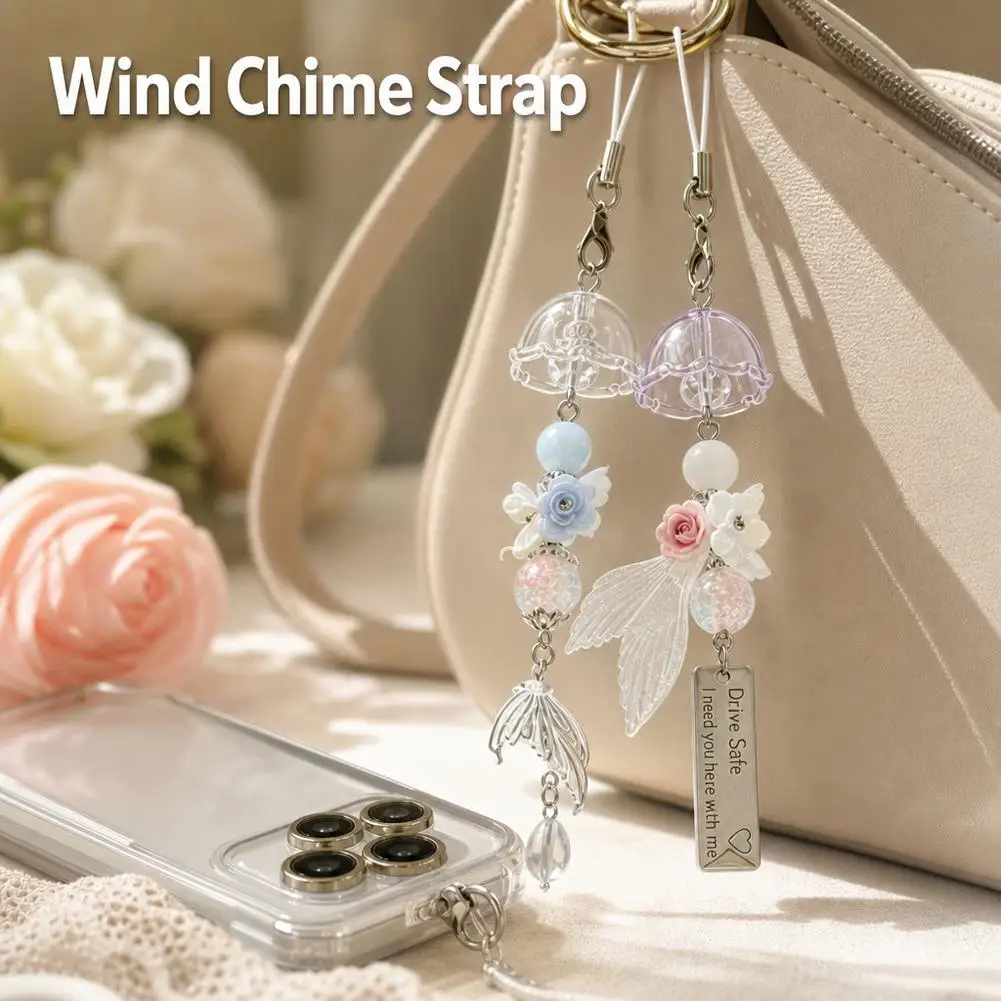 Transparent Keychain Cute Wind Chime Pendant Keyring Mobile Phone Lanyard Kawaii Bag Decorative Accessories Home Decorations