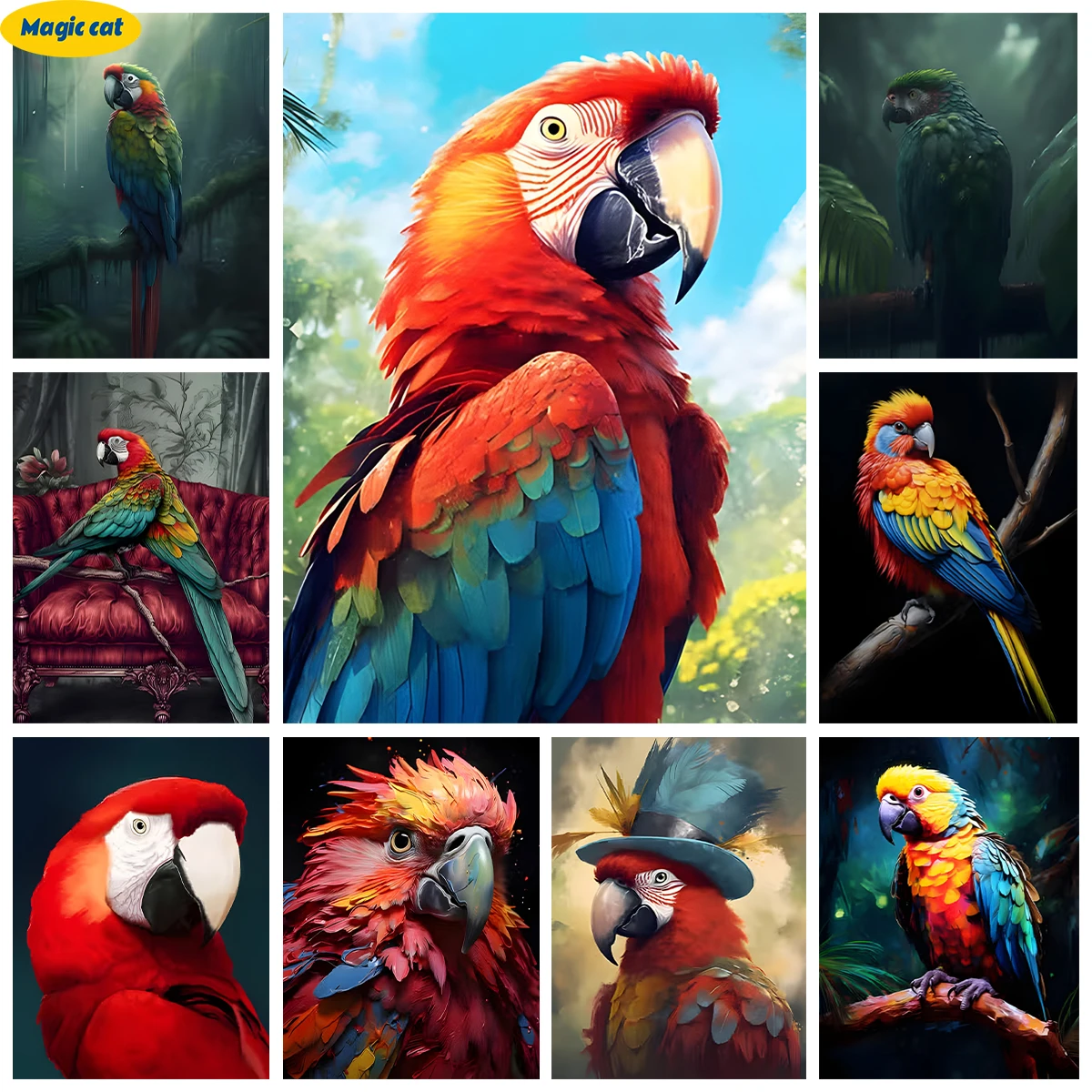 

Fantasy Parrot 5D Diamond Embroidery Kit Bird Animal Handmade Diamond Painting Rhinestone Gift Cross Stitch Home Wall Decor Art