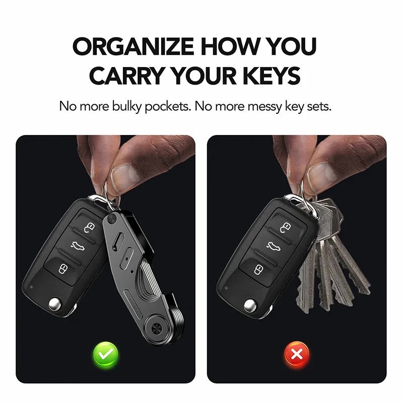 Multifunctional Key Organizer Pocket Folding Key Holder Clip Retro Bronze Keychain Organizer Tool for Car Keys and ID Badges