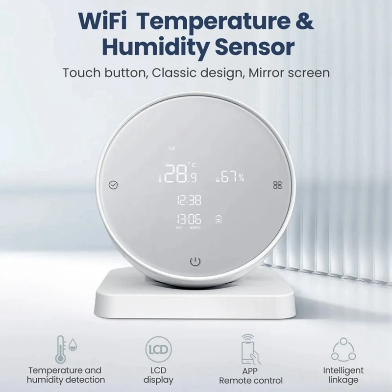 Abs مقياس الرطوبة وجهاز استشعار الحرارة ، واي فاي ، تويا الذكية ، مع شاشة lcd ، تحكم في التطبيق/الصوت